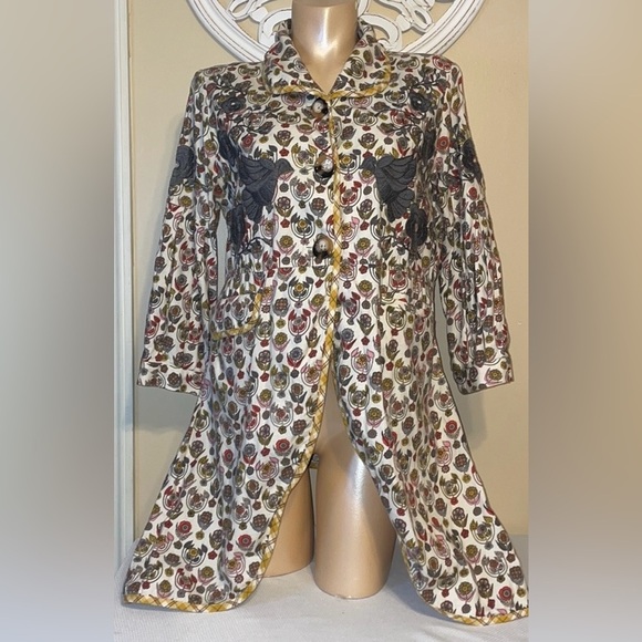 ivy jane Tops - Ivy Jane women’s small tunic top jacket floral embroider plaid white red birds